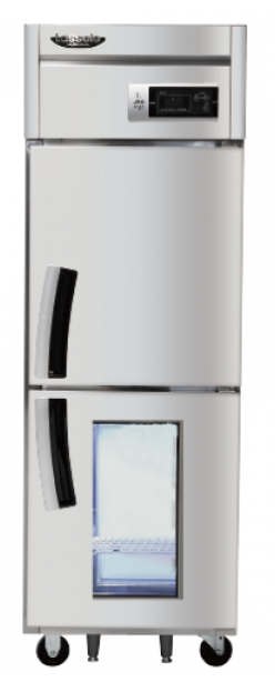 라셀르 수직형 직냉식 600L 유리도어 냉장1칸 255L 냉동1칸 250L(유리도어:1)